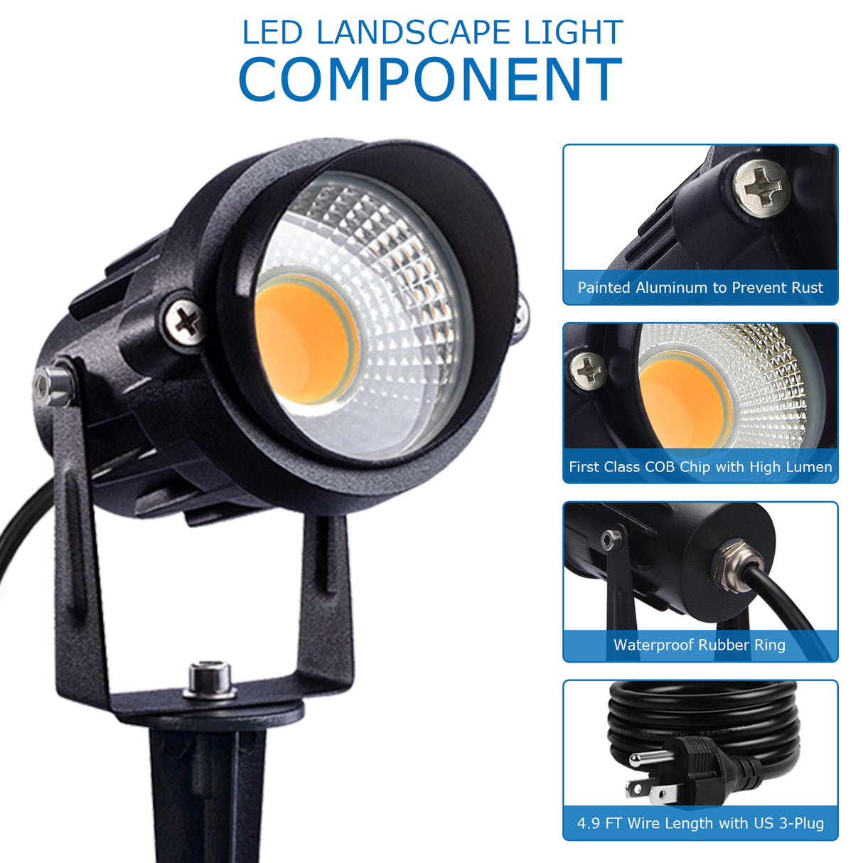 SUNVIE 12W Spot Lights Outdoor LED Landscape Lighting 120V AC Spotlights for Yard Waterproof Landscape Lights with Spiked Stake for Tree Garden Pathway Warm White Flag Lights with US 3-Plug In(4 Pack) Lee Lighting