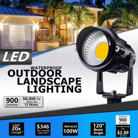 SUNVIE LED Outdoor Spotlight 12W Landscape Lighting 120V AC Waterproof Landscape Lights Spot Lights for Yard with Spiked Stake Warm White Flag Lights Garden Decorative Lamp with US 3-Plug in (6 Pack) Lee Lighting