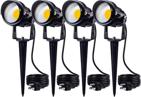 SUNVIE 12W Spot Lights Outdoor LED Landscape Lighting 120V AC Spotlights for Yard Waterproof Landscape Lights with Spiked Stake for Tree Garden Pathway Warm White Flag Lights with US 3-Plug In(4 Pack) Lee Lighting