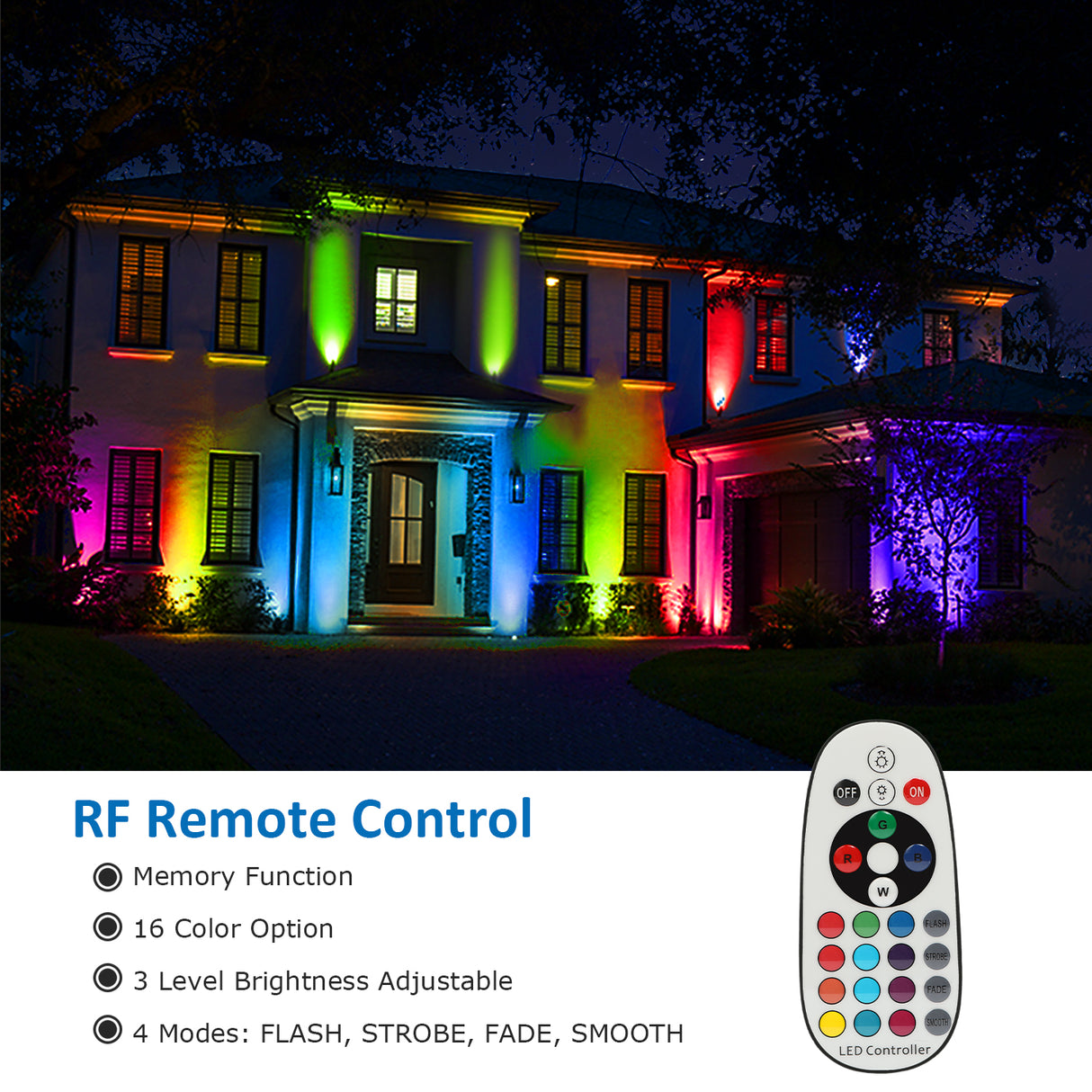 SUNVIE Outdoor Halloween Decorations Spotlights 6W RGB Color Changing LED Landscape Lights 120V Remote Control Landscape Lighting for Party Garden Yard Decoration Spot Lights with US 3-Plug (2 Pack) Lee Lighting