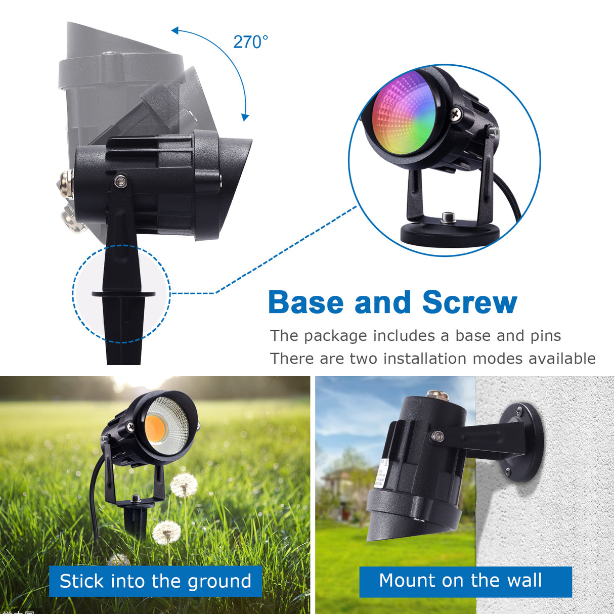 SUNVIE Outdoor Halloween Decorations Spotlights 6W RGB Color Changing LED Landscape Lights 120V Remote Control Landscape Lighting for Party Garden Yard Decoration Spot Lights with US 3-Plug (2 Pack) Lee Lighting