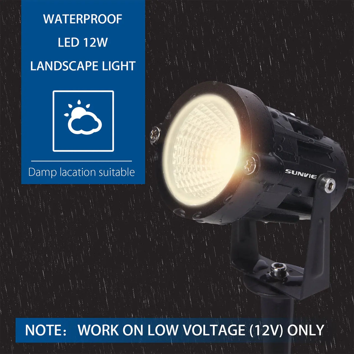 SUNVIE 12W LED Landscape Lights Low Voltage Garden Pathway Lights Super Warm White 12V Waterproof Outdoor Spotlights for Driveway Walkway Yard Patio Porch Trees with Spike Stand (10 Pack) Lee Lighting