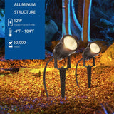 SUNVIE 12W LED Landscape Lighting Low Voltage (AC/DC 12V) Waterproof Garden Pathway Lights Super Warm White (900LM) Walls Trees Flags Outdoor Spotlights with Spike Stand (2 Pack) Lee Lighting